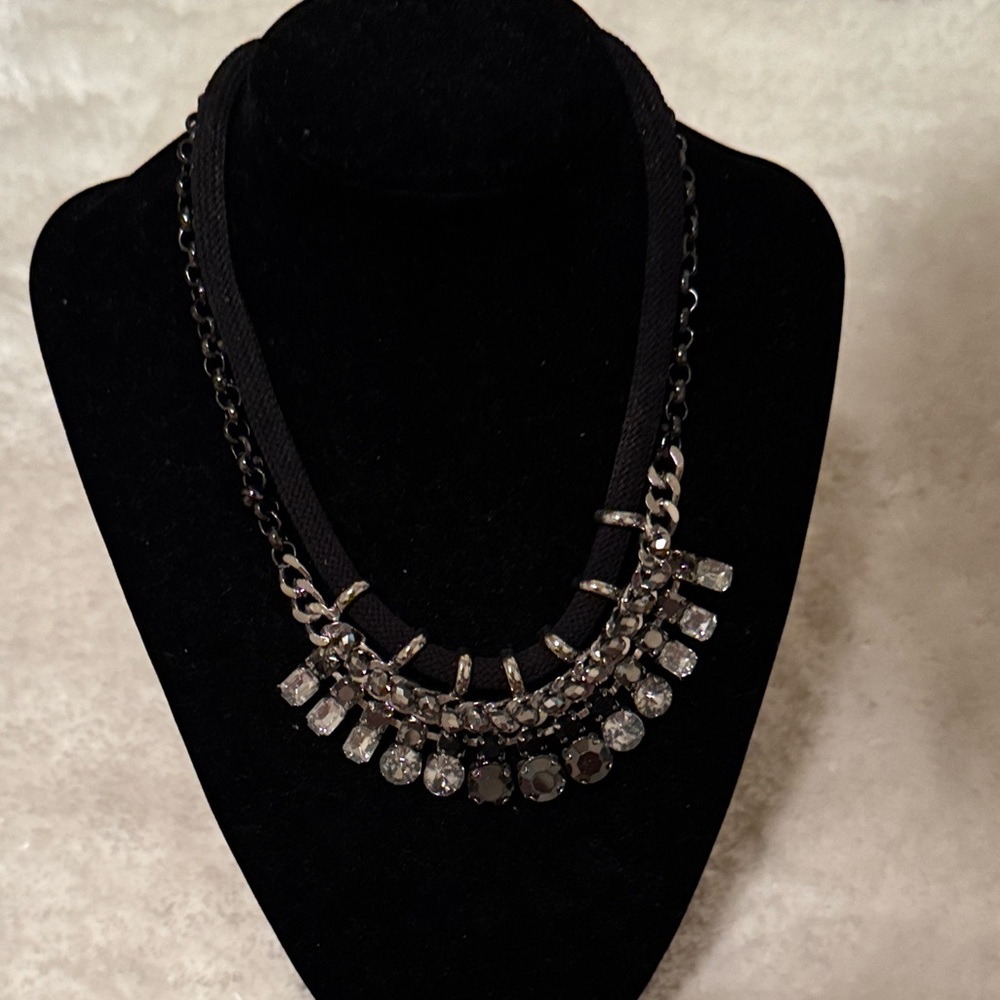 Ann Taylor Loft Elegant Silver and Black Choker Necklace